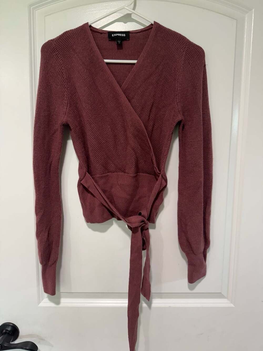 Dusty Rose Wrap Tie Waist Sweater Balletcore Coquette Feminine Women’s S